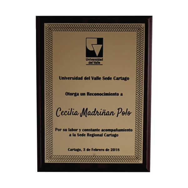 Reconocimiento placa sublimada sobre base de madera 20.5X25.5cm